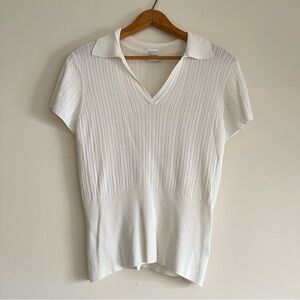 Vintage white lightweight knit collared shirt, Worthington, size L